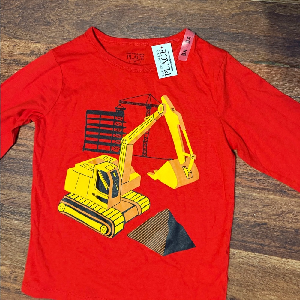 The Children's Place Red Shirt with Yellow Excavator